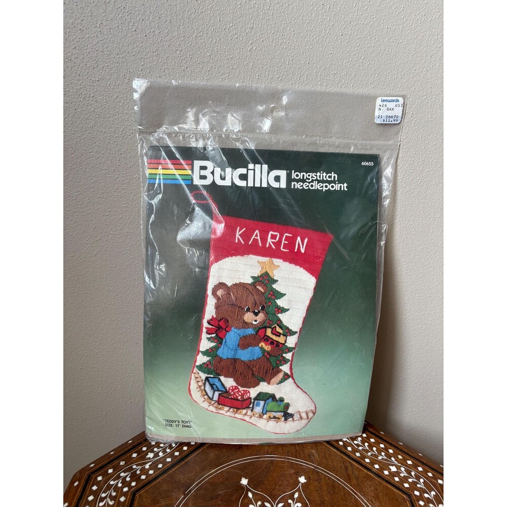 Vintage Bucilla Longstitch Needlepoint Christmas Stocking Kit Sealed - Teddy’s T